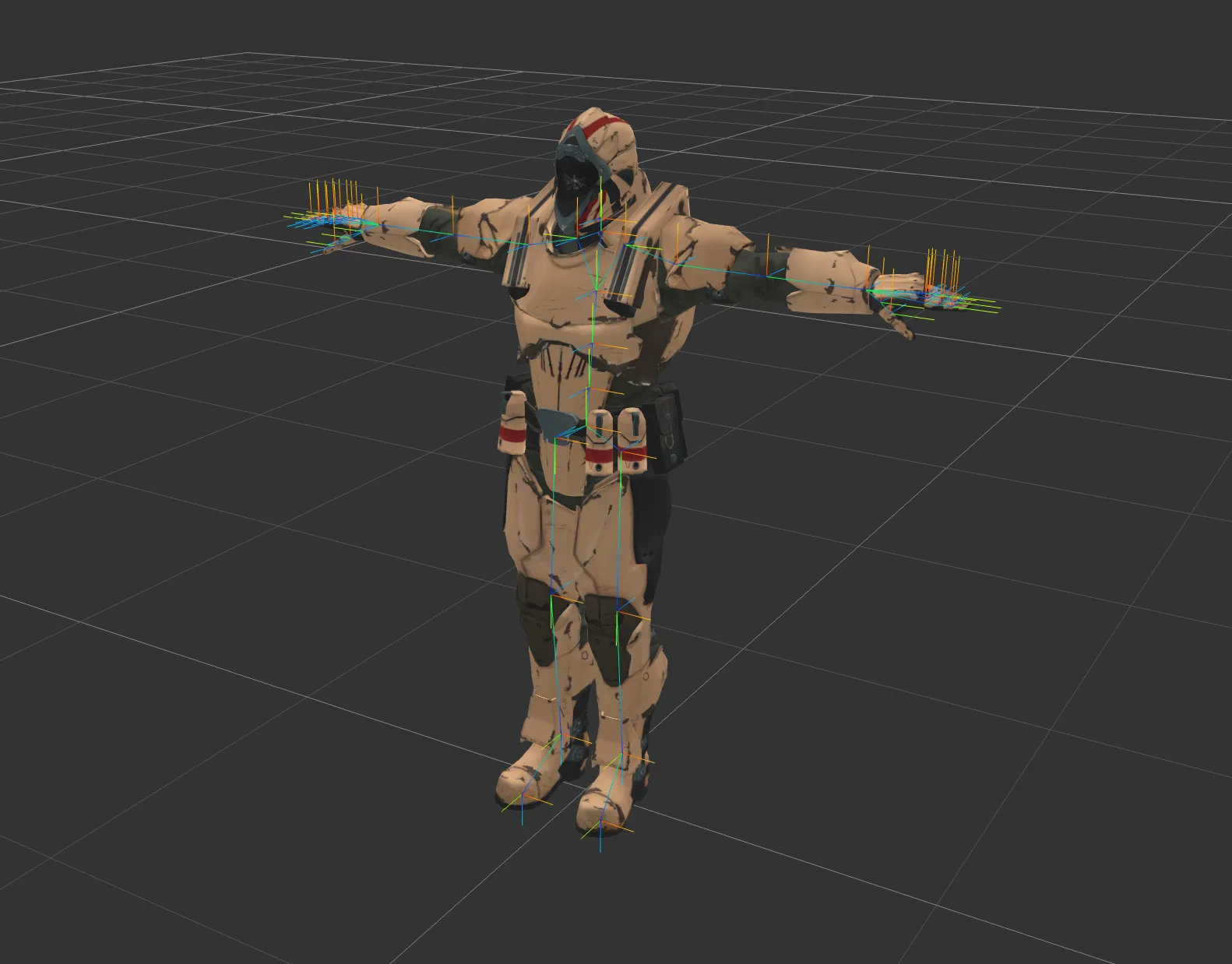 Soldier glTF sample with XYZ axes shown at each bone position