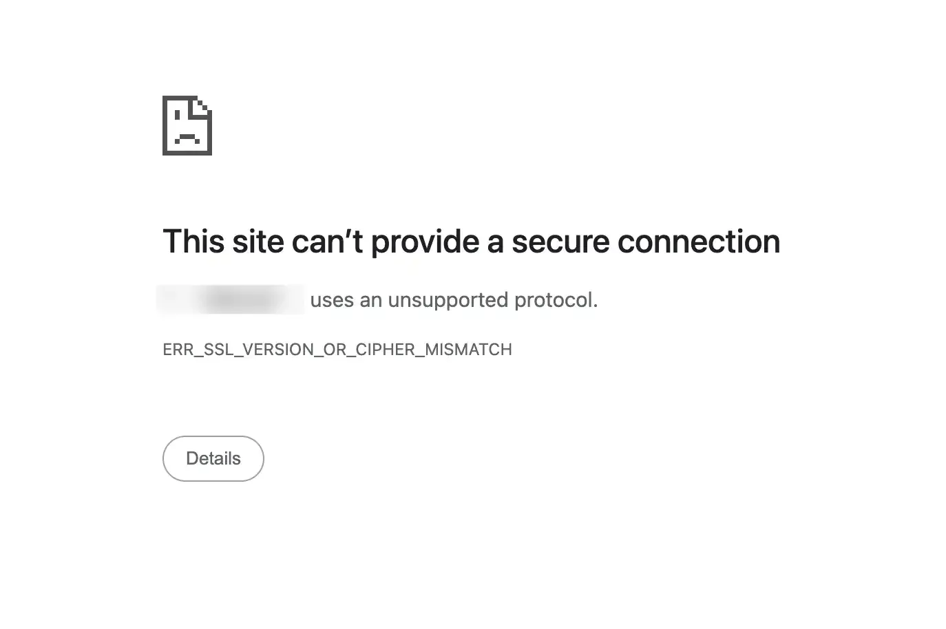 Error saying "This site can’t provide a secure connection"