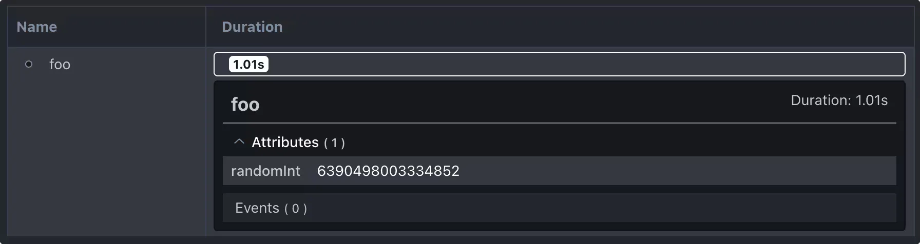 A span "foo" with a "randomInt" attribute showing a random integer